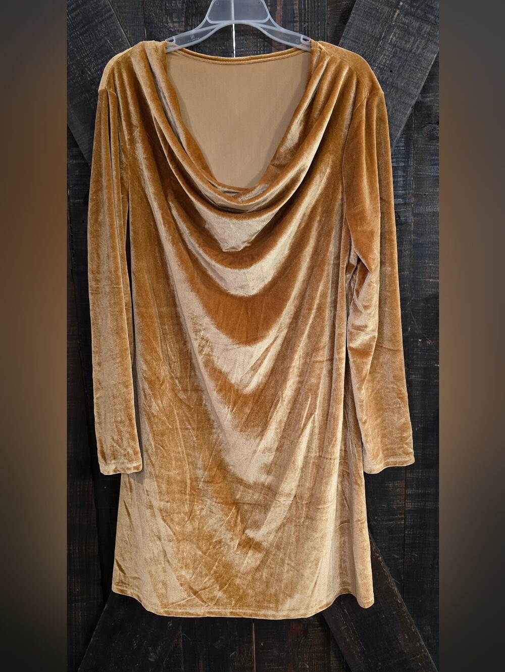 Gold Velvet Cowl Neck Long Sleeve Dress Size 3X